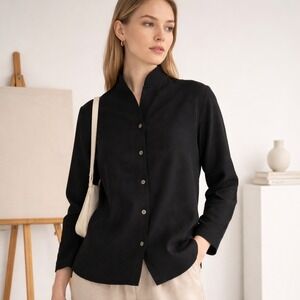 Munsingwear Black Textured Button Front Blouse Women's Medium Minimalist Y2K